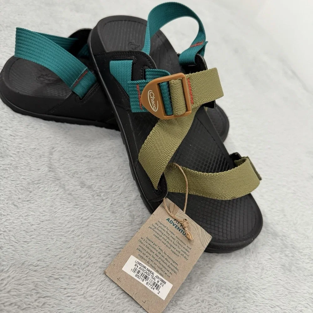 Chaco Lowdown Sandals Mens 7 Olive/Teal Adjustable Straps Sport Slides JCH108655